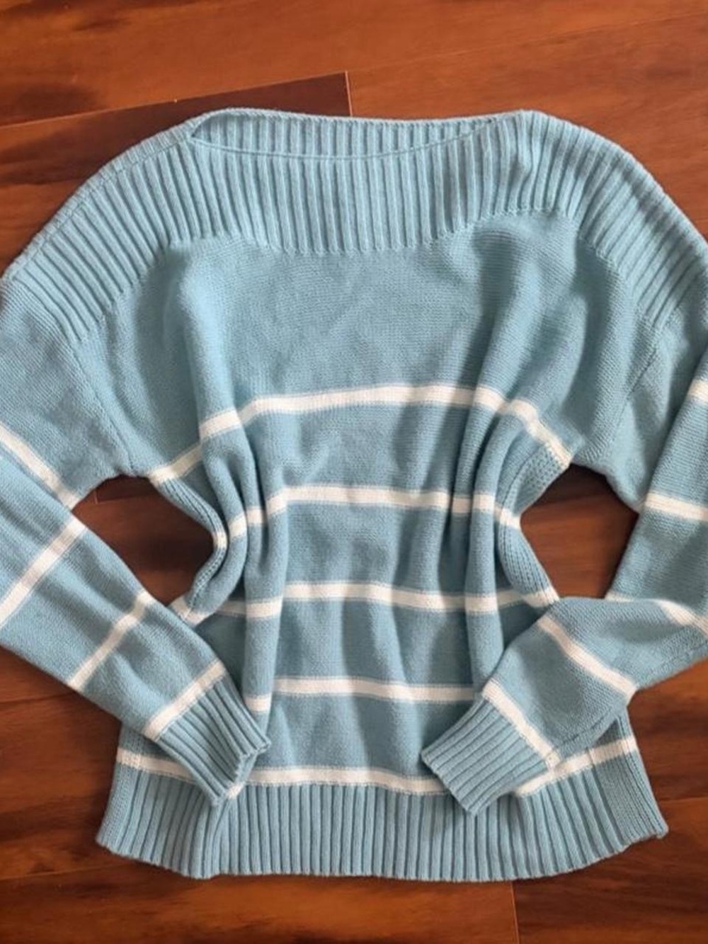 Time and Tru Light Blue and White Striped Scoop Neck Sweater